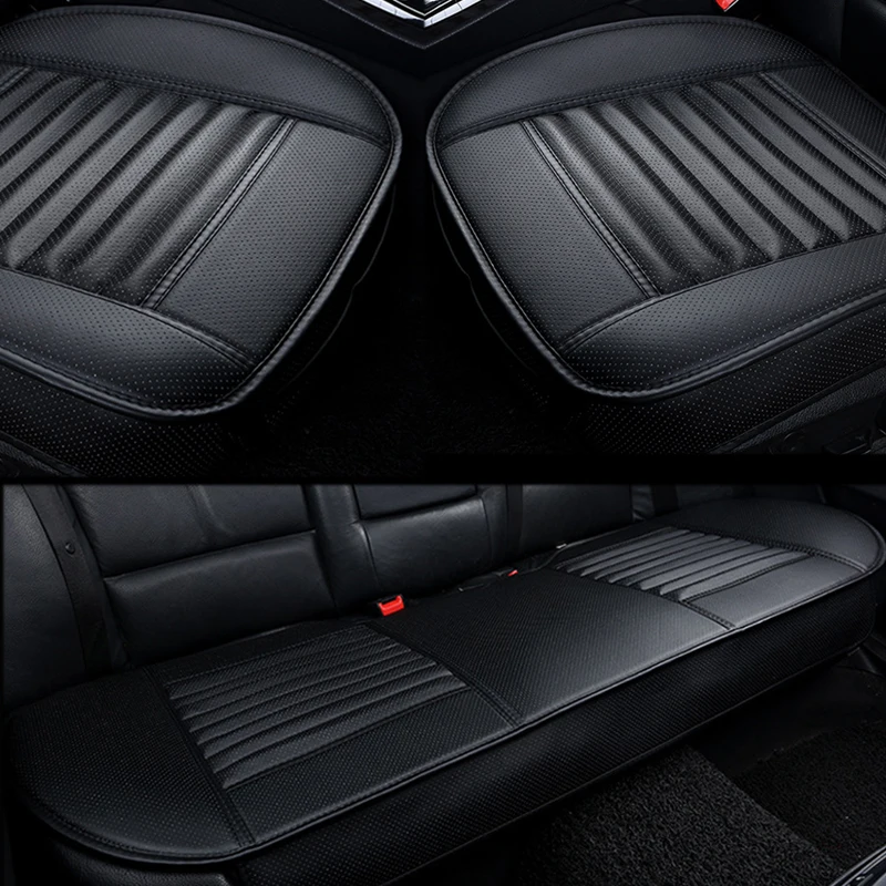 3pcs Black Чехлы для сидений автомобиля из искусственной кожи, подушка для автомобильного стула, четыре сезона, чехлы для сидений автомобиля, универсальные коврики, защитные автомобильные аксессуары - Название цвета: 3pcs Black