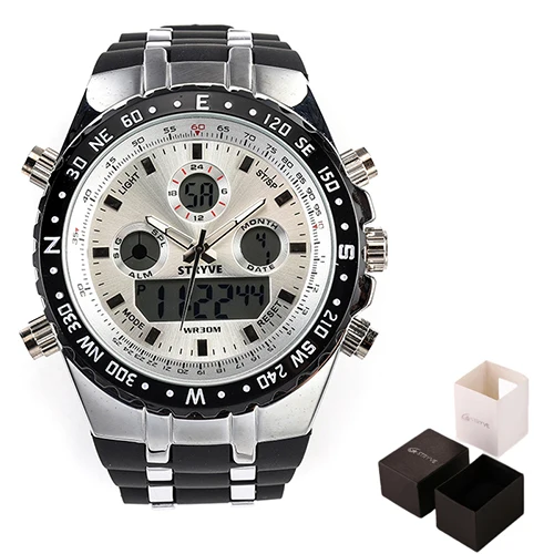 white with box Люксовый бренд STRYVE S8002 наручные часы Montre Homme многофункциональные спортивные часы армейские военные тяжелый циферблат Будильник светодиодные аналоговые часы - Цвет: white with box