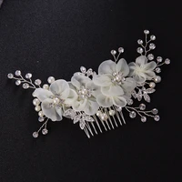 floralbride art deco silver color rhinestones crystals pearls yarn flower wedding hair comb bridal hair accessories hair jewelry
