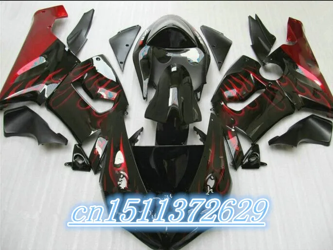 

Dor-Red flame black fairing kit For NINJA ZX 6R 636 05 06 ZX-6R 05-06 ZX6R 2005 2006 ZX 6R 05 06 fairings compression mold D