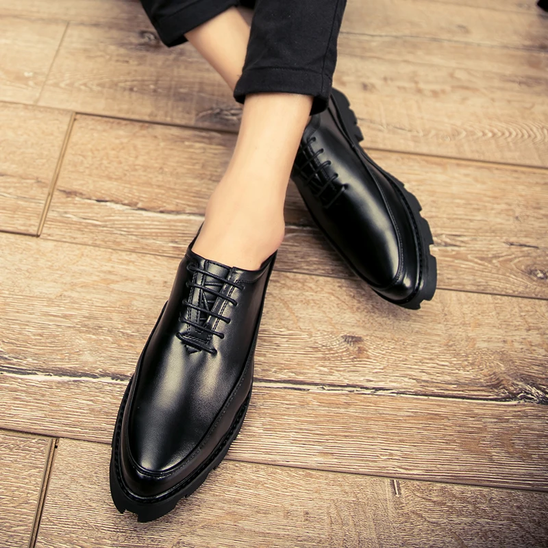 Мужские деловые кожаные туфли в стиле Derby на толстой подошве роскошные свадебные