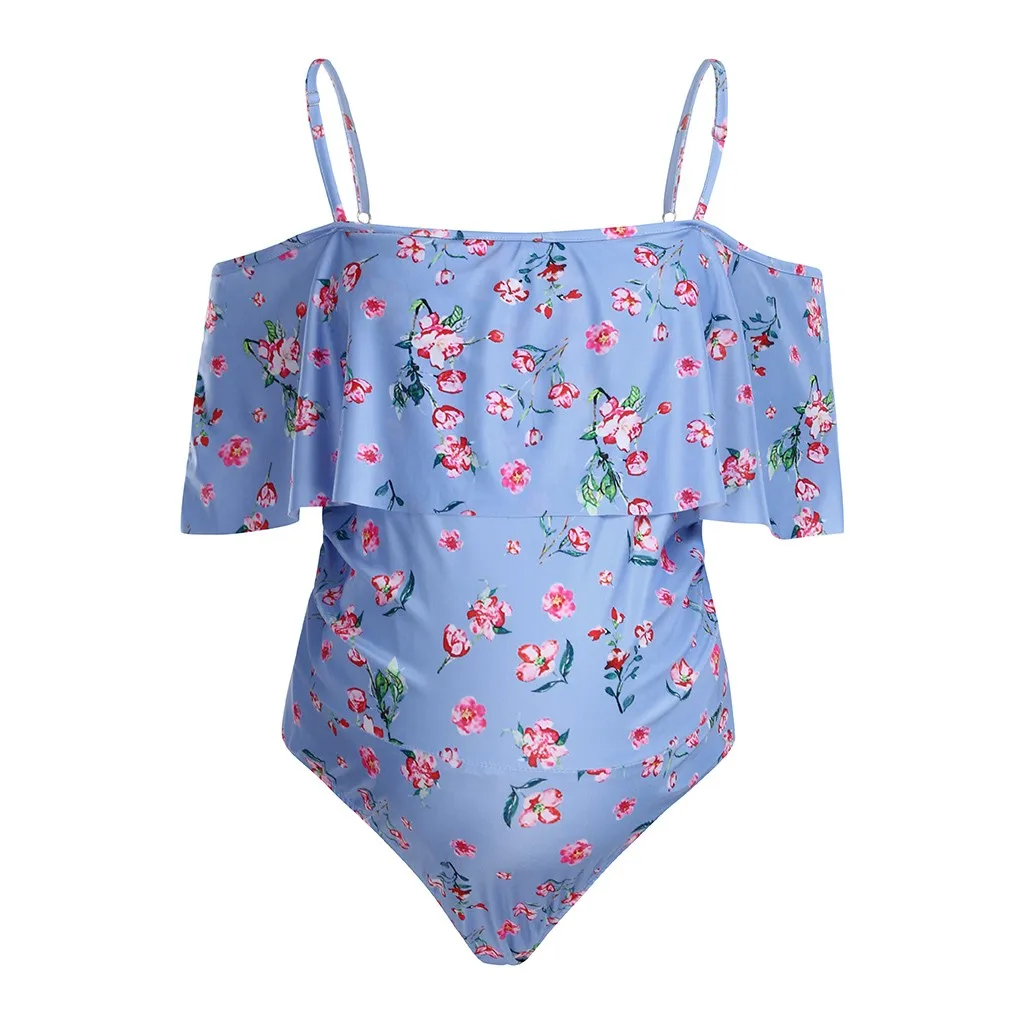 Женский купальник на подтяжках с цветочным принтом для беременных цельный