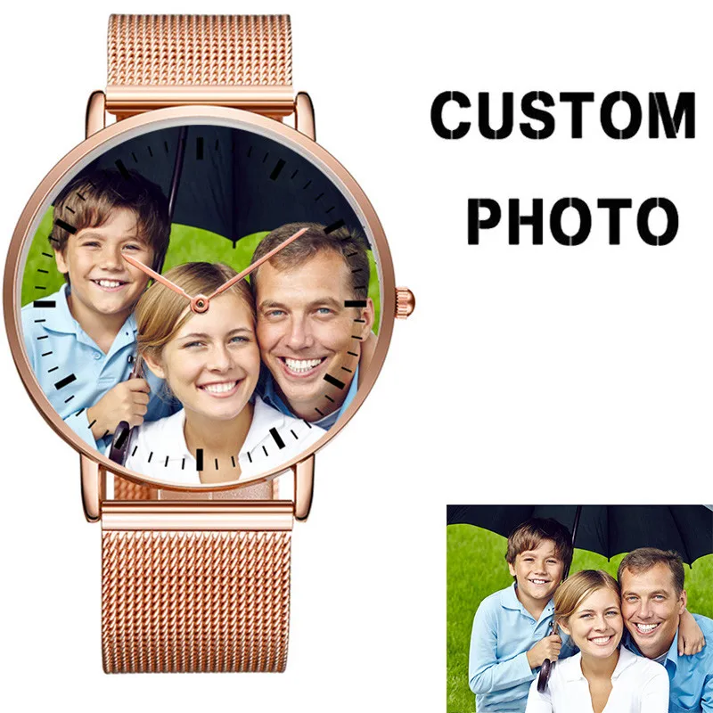 Logo on Watch Face CL014 DIY часы для любителей фото из нержавеющей стали с сеткой дропшиппинг пользовательское изображение подарок Персонализированные Женские часы с принтом Мужские часы - Цвет: Logo on Watch Face