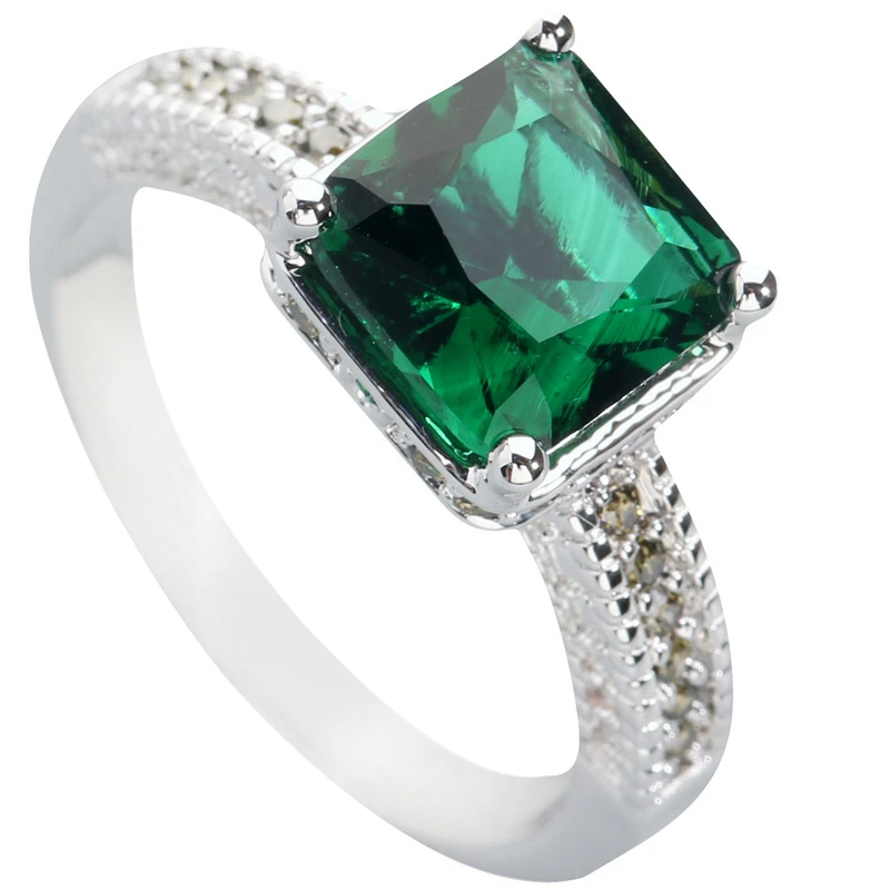 

Classy Green Stone 6*6mm Semi-precious Stone Silver Cool For Women Ring Q1651