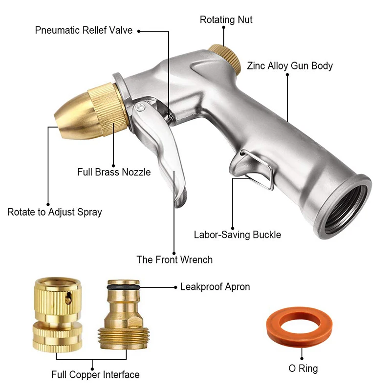 Garden Hose Nozzle Sprayer Gun Heavy Duty Nozzle Leak Proof High Pressure Sprayer in 4 Spraying Modes for Watering Plants& Lawn