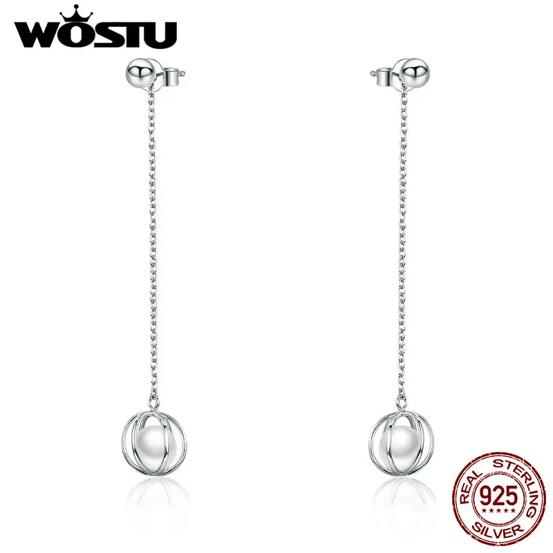 WOSTU Новое поступление 925 пробы серебро и жемчуг Sphere серьги для Для женщин