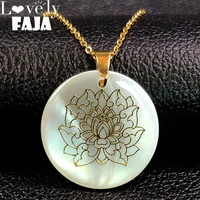 2022 fashion shell stainless steel chain necklace for women gold color lotus necklaces pendants jewelry bijoux femme n1882
