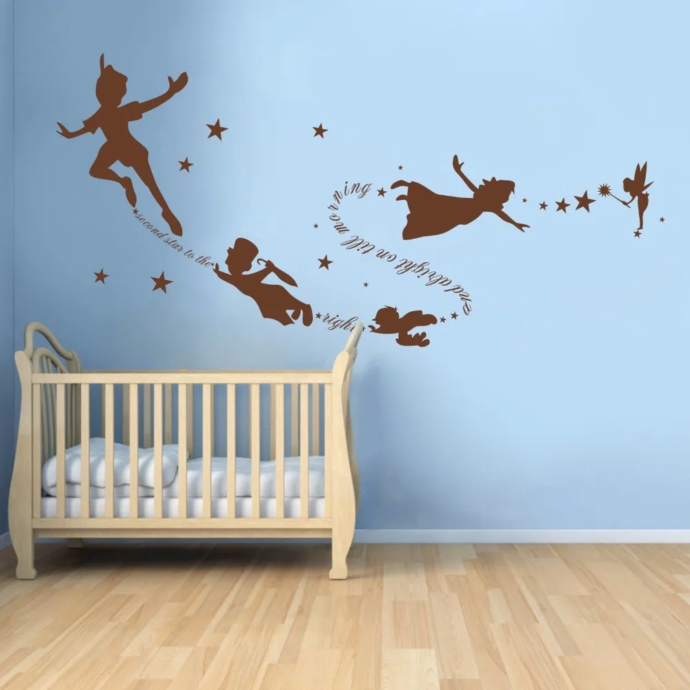 Tinkerbell Питер Пэн Стены Термоаппликации Съемный Малыш Второй Звезды Цитата Винил
