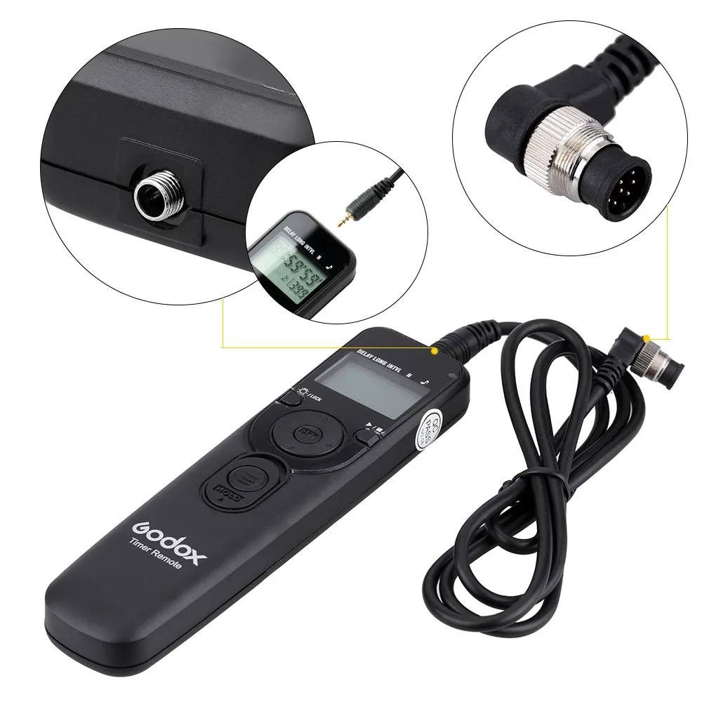 Godox цифровой таймер дистанционного UTR-C1/C3/N1/N3/S1 с ЖК-панелью с подсветкой сменный кабель спуска затвора контроллер для камеры