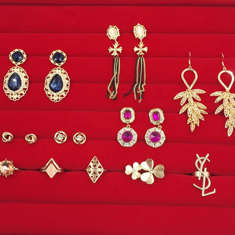 

2016 Fashion Red Jewelry Display Casket Jewelry Organizer Earrings Ring Box Case for Jewlery Gift Box Jewelry Box Free Shipping