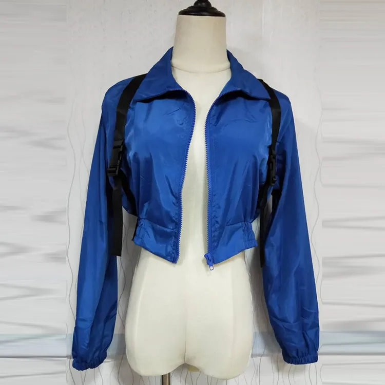 

Autumn New Short Jacket Women Fashion Zipper Motorcycle Lapel Collar Long Sleeve Crop Jacket Ladies Basic Street Coat Blue Tops