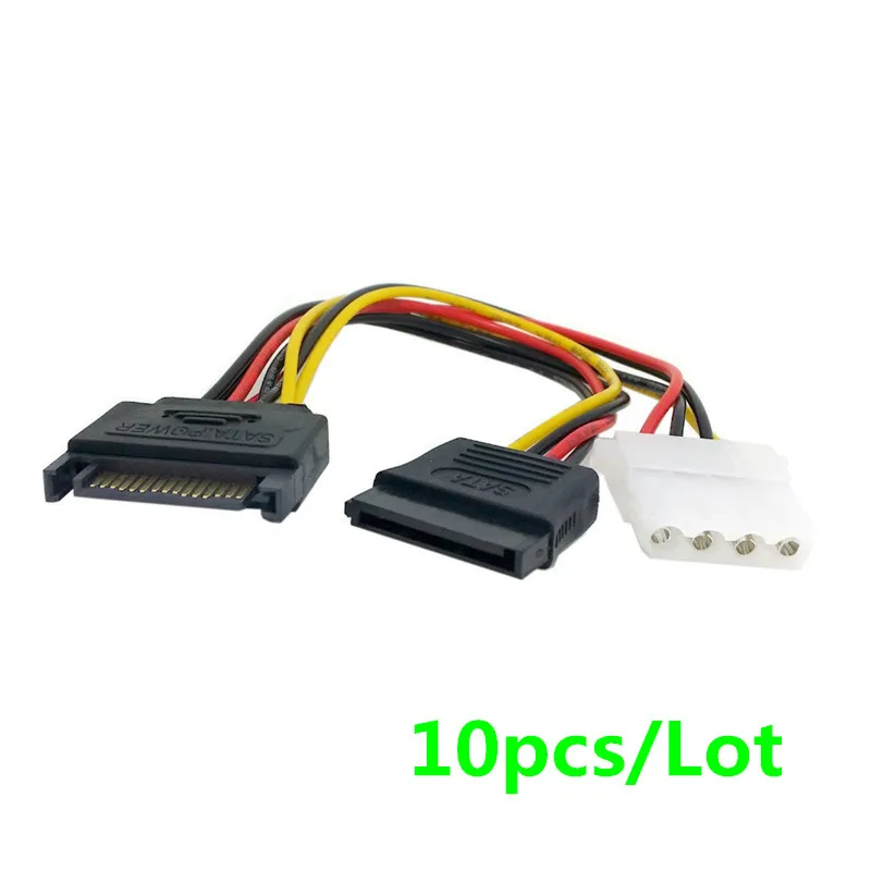10 шт./лот SATA 15pin мощность к и IDE 4pin сплиттер питания кабель для материнской платы