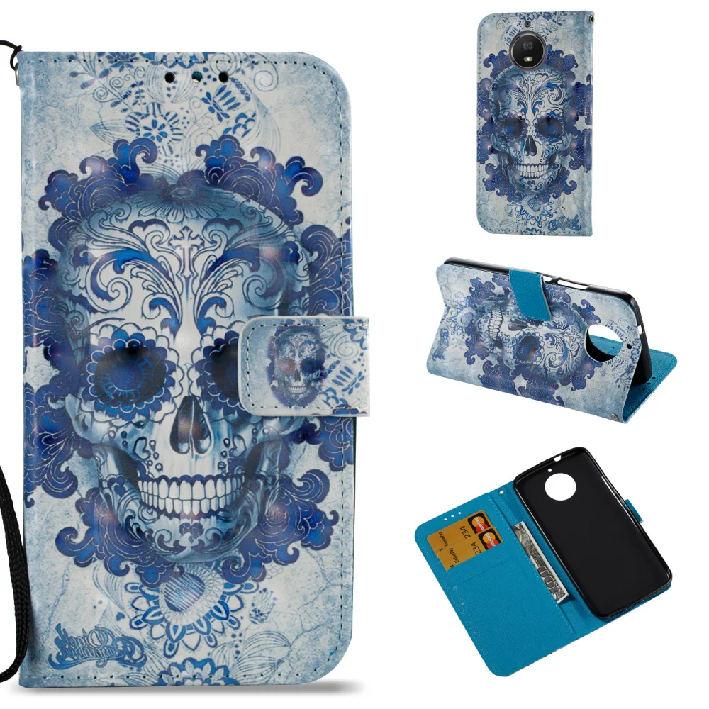 Чехол для Moto G5s Dream Flower Skull С 3D рисунком кожаный чехол Motorola Plus корпуса телефона