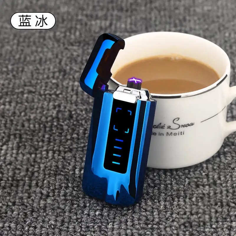 Blue Пальчиковая двойная дуговая зажигалка с дисплеем батареи электрическая зажигалка для сигарет металлическая ветрозащитная usb-зажигалка электронные гаджеты - Цвет: Blue