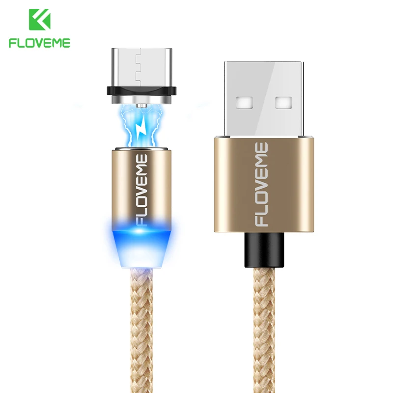 1 Plug 1 Gold Cable FLOVEME светодиодный Magentic type-C USB кабель для samsung Galaxy S9 S8 Note 8 магнитное зарядное устройство 1 м плетеный кабель type-C для Oneplus Macbook - Цвет: 1 Plug 1 Gold Cable
