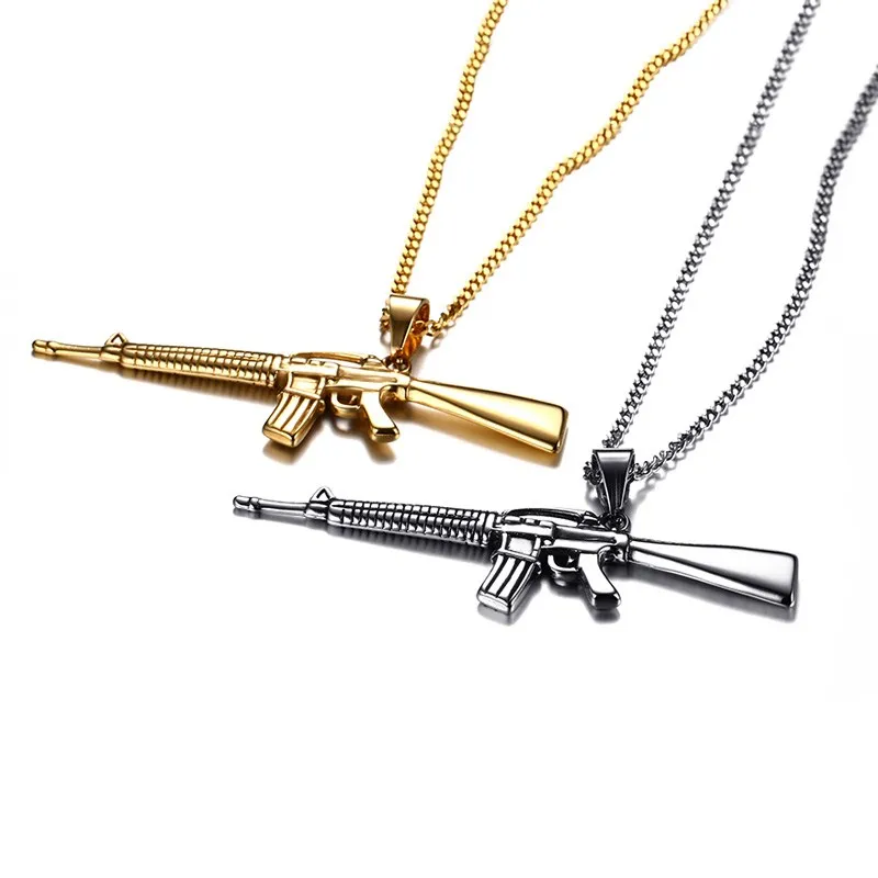 Vnox Для мужчин S Machine Gun шаблон кулон Цепочки и ожерелья в стиле панк рок золото цвет
