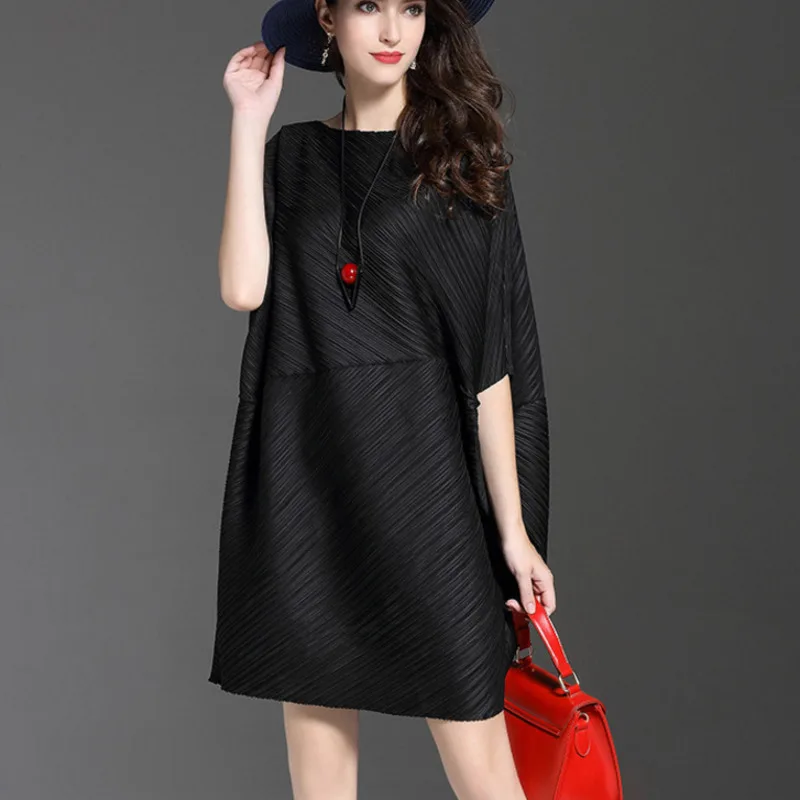 Женское плиссированное платье LANMREM повседневное свободное однотонное большого