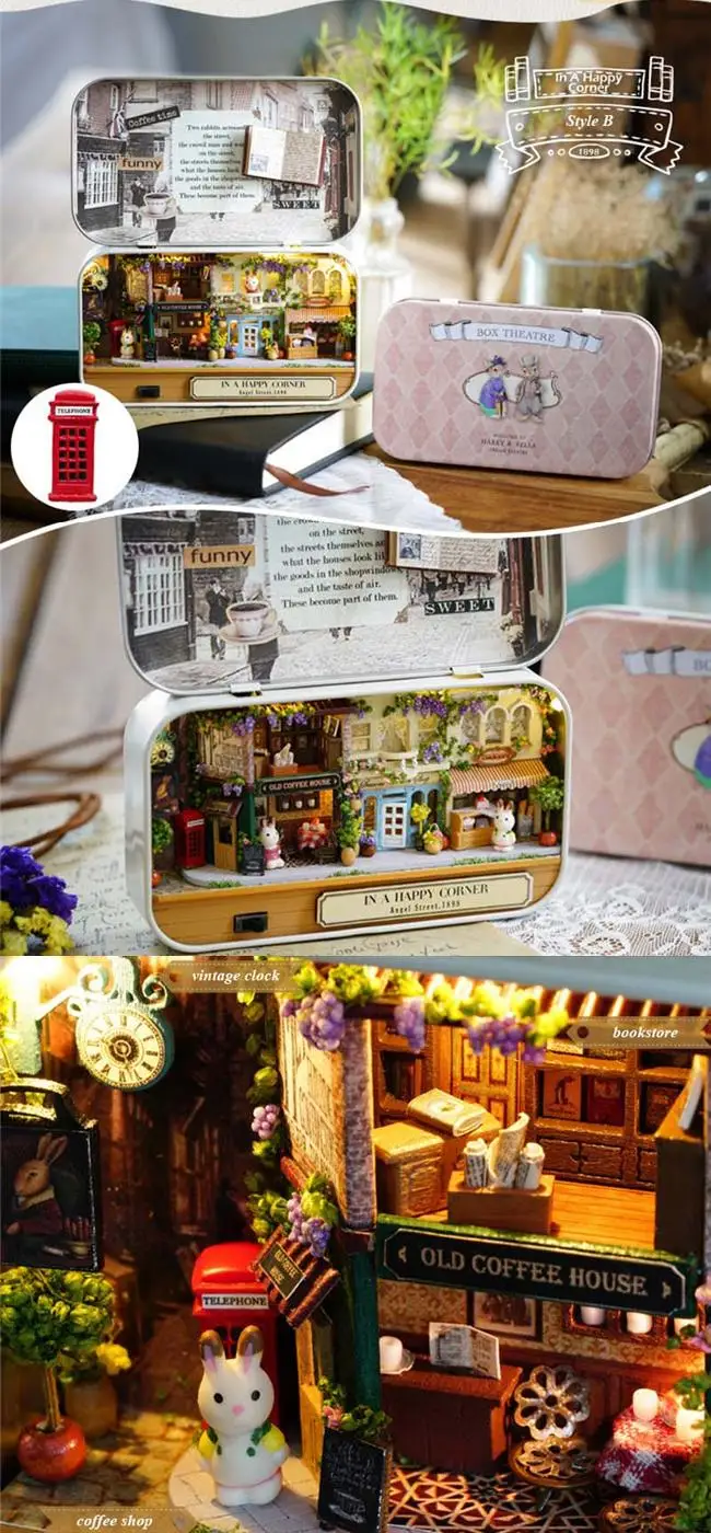 Новый в счастливом уголке 3D Деревянный DIY коробка ручной работы театр кукольный
