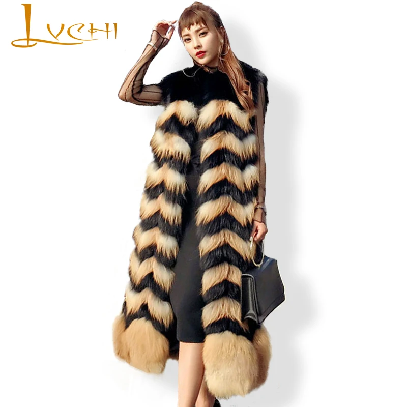 

LVCHI Shuba coat female Women's fur coat new design wave cut Female waistcoats natural red fox sleeveless fashion Fur vests
