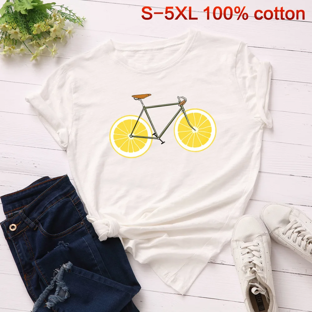 white bike Плюс размеры S-5XL планета Луна футболка с принтом для женщин рубашки для мальчиков хлопок О образным вырезом короткий рукав Летняя футболк - Цвет: white bike