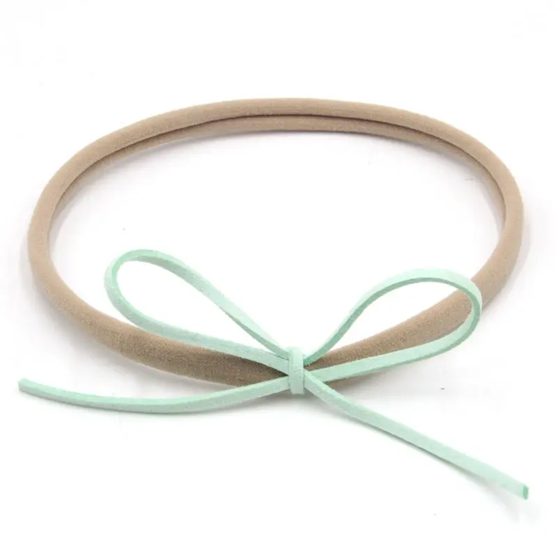 30Pcs/Lot New Faux Leather Bow Elastic Nylon Headband Knotted Hair Accessories Headwear Wholesale |