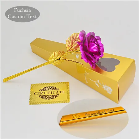 Fuchsia Personalize Прямая 24 k Золотая фольга Свадебные украшения в виде роз Золотое розовое золото окунутые Искусственные цветы персонализированные - Цвет: Fuchsia Personalize