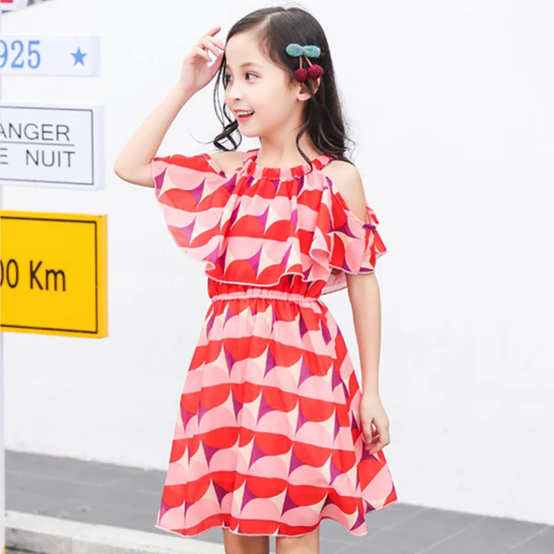 2019 Summer Girl Dress Cotton Children Dresses Geometric Print Kids for Girls Fashion Clothing Sundress 4-12T | Детская одежда и
