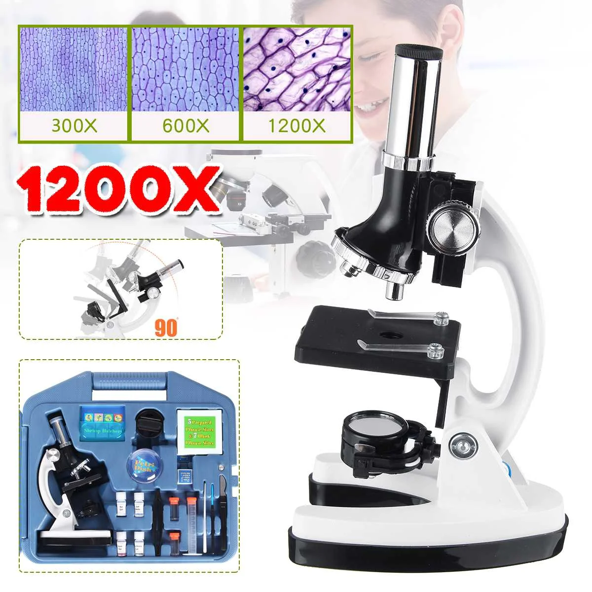 300/600/1200X набор для студенческого микроскопа, светодиодный лабораторный Набор для дома, школы, обучающая игрушка, подарок, биологический микроскоп, детский набор инструментов