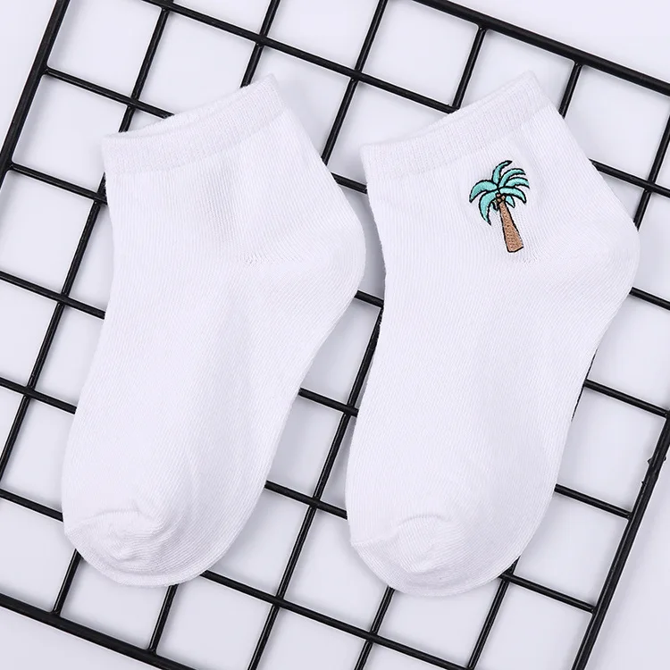 Coconut Tree Забавные милые хлопковые носки в Корейском стиле для мальчиков и девочек, Носки с рисунком арбуза, кактуса, ананаса, Харадзюку, повседневные милые детские носки белого цвета - Цвет: Coconut Tree