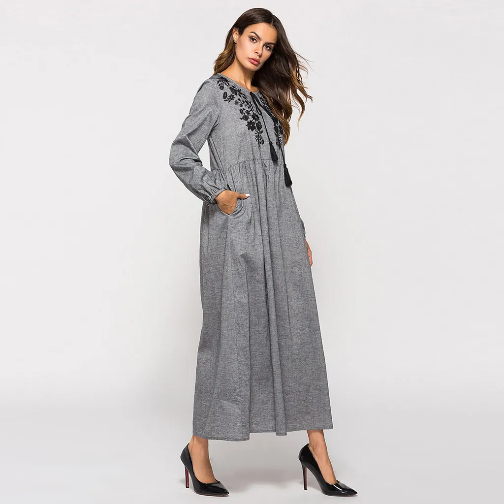 MUQGEW мусульманское платье с длинным рукавом вышивкой арабское - купить по