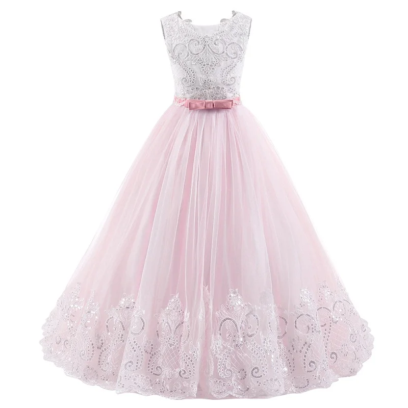 Light Pink Платье для девочек, винтажное длинное свадебное платье подружки невесты, элегантное платье для девочек, платье принцессы для первого причастия - Цвет: Light Pink