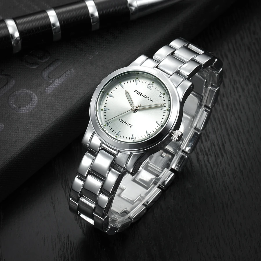 silver white REBIRTH известный бренд relogio feminino винтажные женские часы золотые montre femme женские кварцевые часы золотые женские наручные часы - Цвет: silver white
