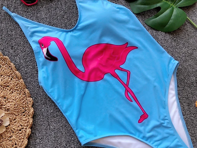 Бикини с рисунком фламинго 2018 женский сексуальный цельный купальник тонкий