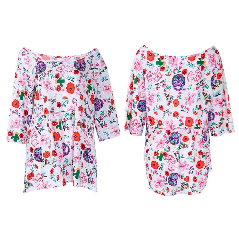 

Summer Women Vintage Floral Print Blouse Boho Holiday Blouse Short Sleeve Loose Shirt Tops Plus Size S-5XL Oversize Tops