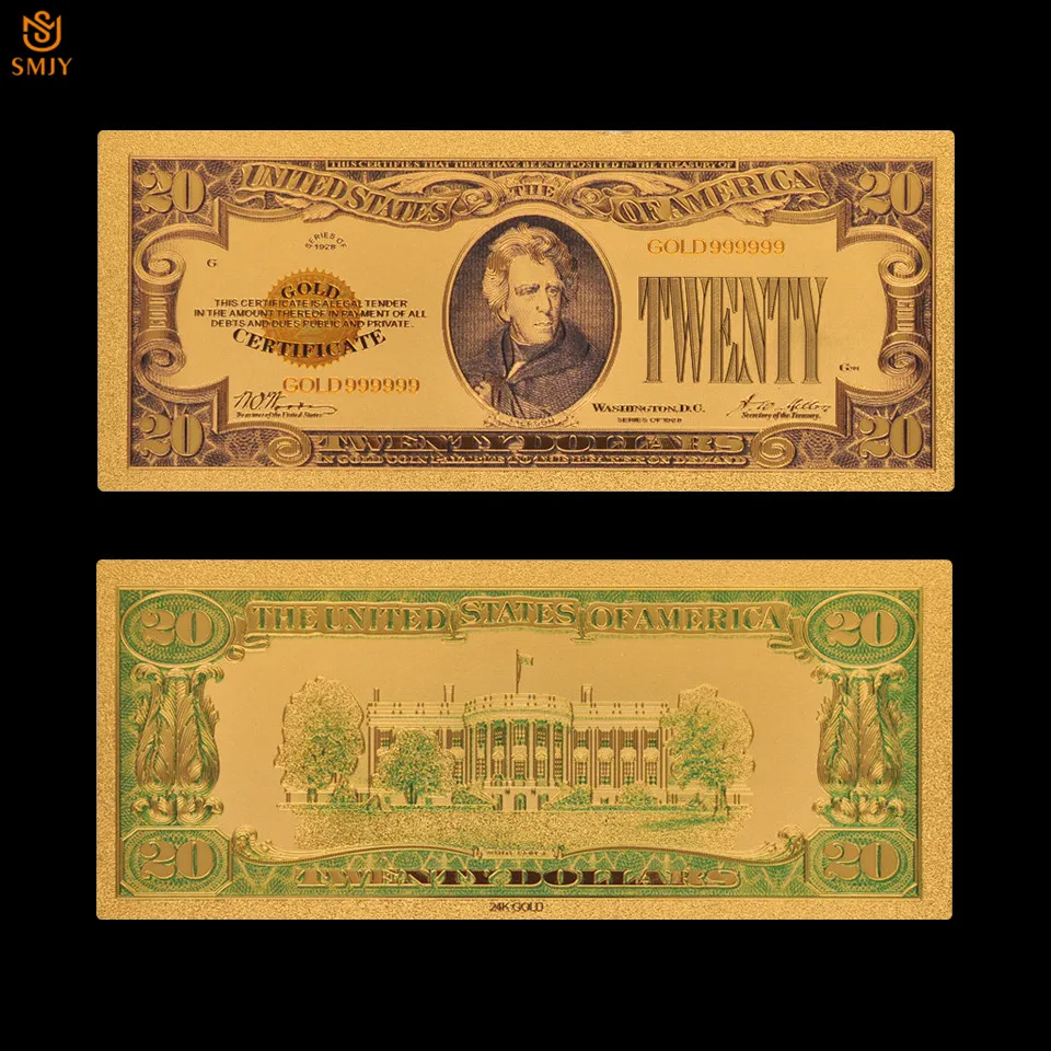 10 шт./лот 1928 США валютная бумага 20 долларов деньги в 24k позолоченные счета
