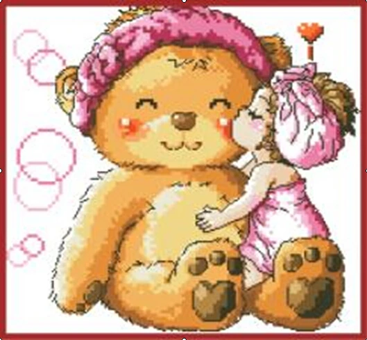 Набор для вышивки крестиком сделай сам с изображением поцелуя медведя девочки и