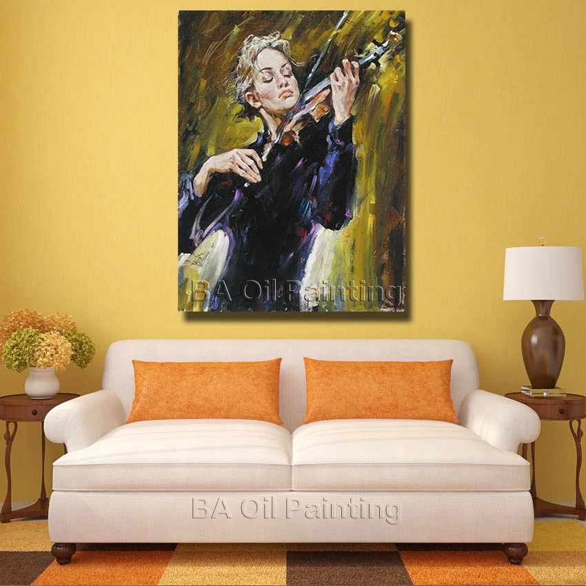 Расписанный вручную персонаж картина маслом красивая девушка играть на скрипике