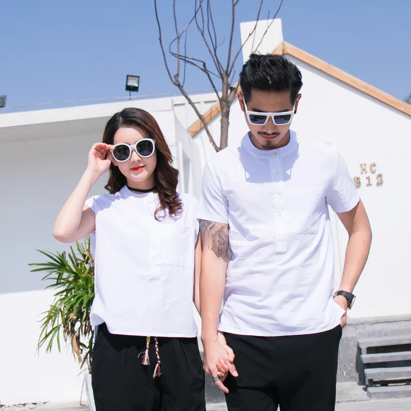 White T-Shirt Летний Семейный комплект из хлопковой льняной футболки и штанов одинаковые комплекты для семьи Одежда для папы, мамы, сына и дочки модные комплекты с пуговицами B49 - Цвет: White T-Shirt