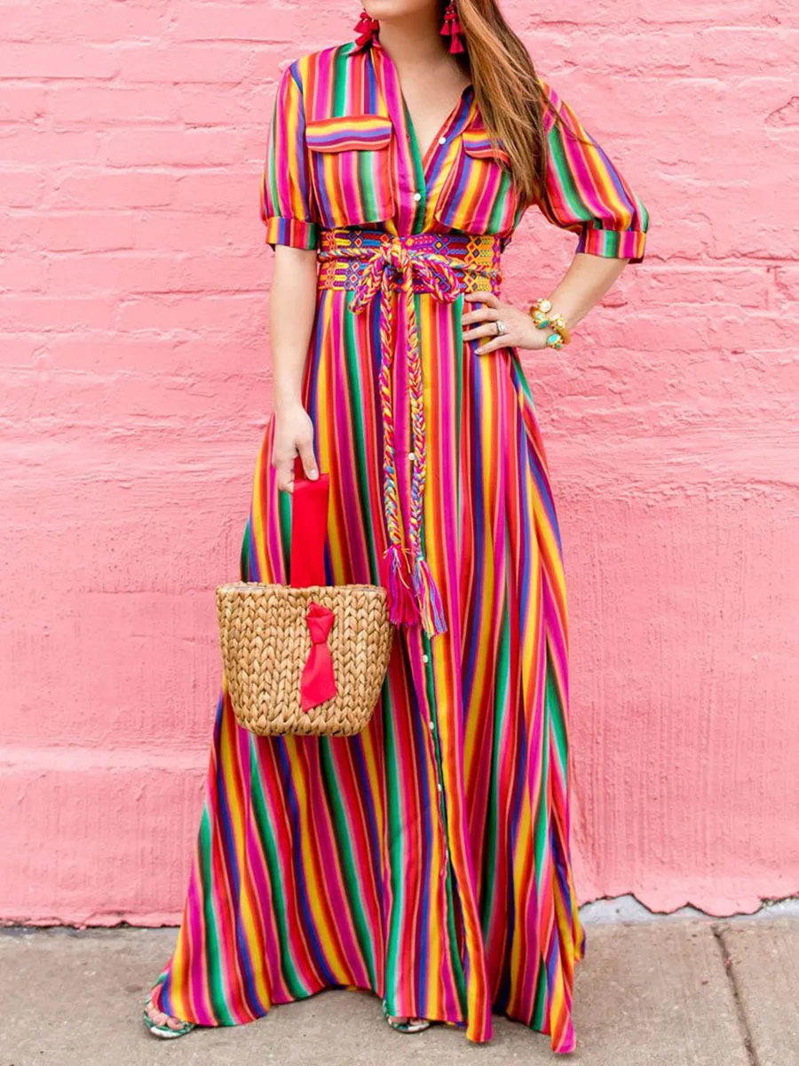 New Dress Hot Sale Sleeves Striped Lace Plus Size Long Stripe for Fashion Women | Женская одежда