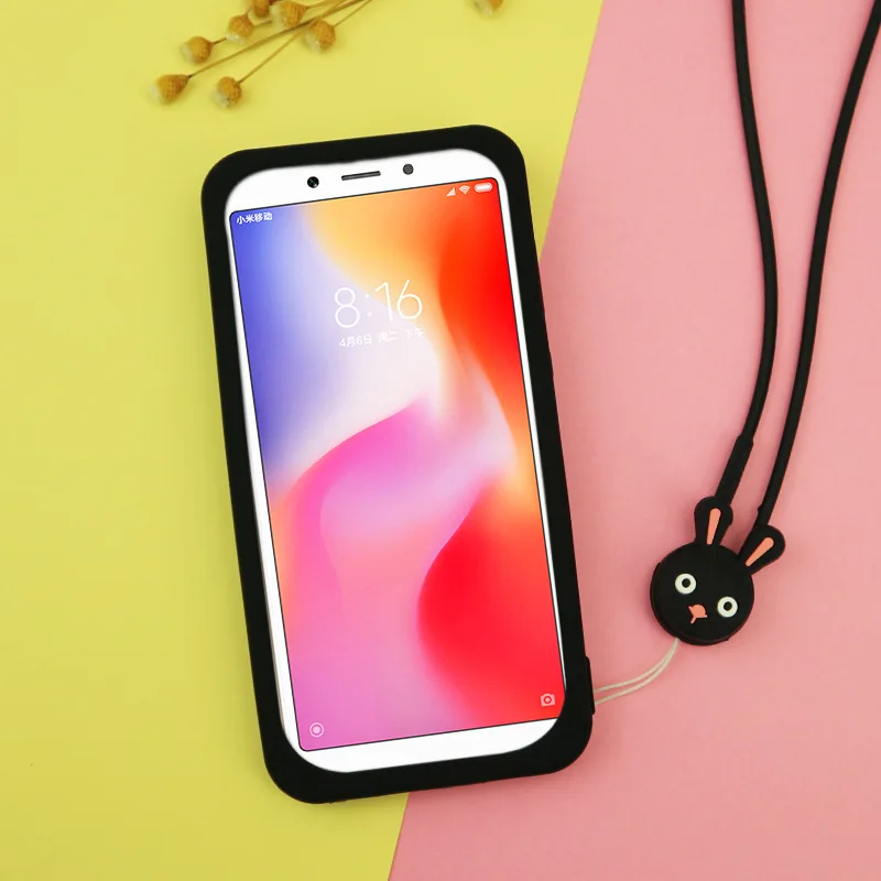 Мультяшный чехол сo шнуром для Xiaomi Redmi 6 6A 6 Pro чехол мягкий TPU силиконовый чехол-накладка Бампер Защитный ковер