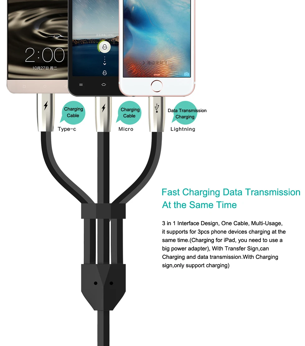 TOTU 3 в 1 для мобильного телефона Android USB кабель для iPhone X 8 7 6 быстрая зарядка зарядное устройство Micro Usb линия type C USB кабель