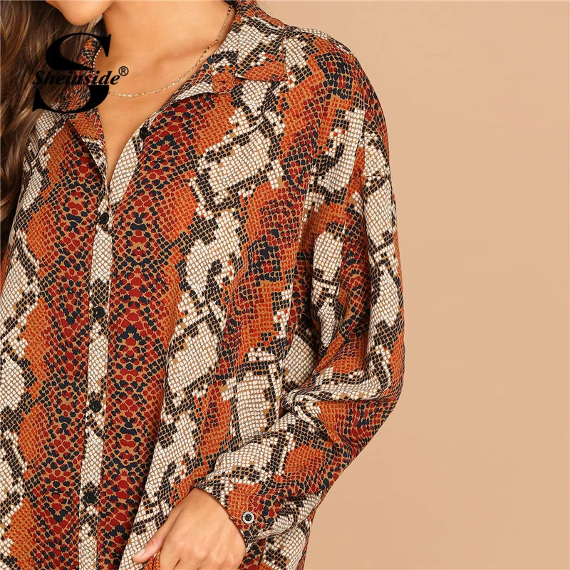Sheinside Oversized Snake Print Women Blouse Shirt Autumn Long Sleeve Top Female OL Work Casual Womens Tops And Blouses