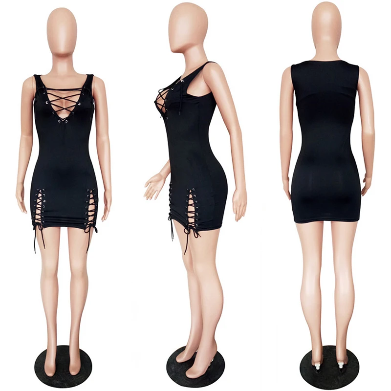 Новинка лета 2019 модное однотонное сексуальное платье без рукавов с глубоким V