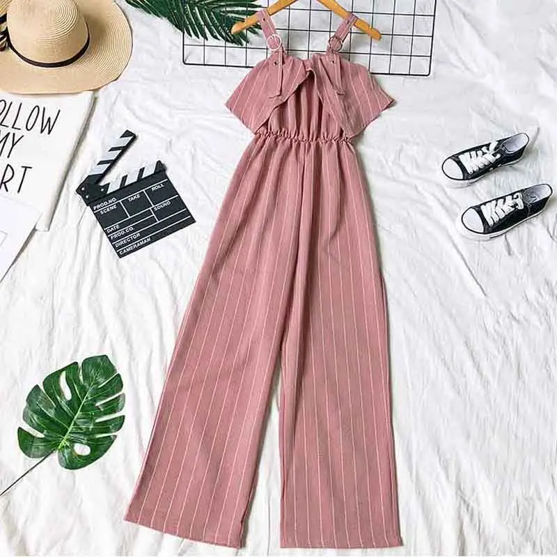 Женские комбинезоны с высокой талией винтажные в полоску открытой спинкой и