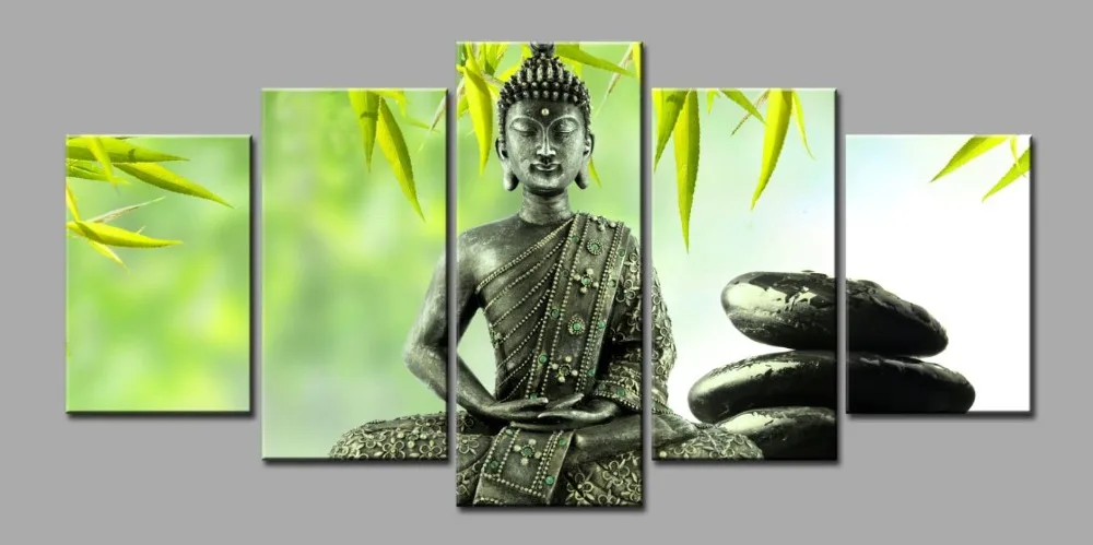 

5 Piece Set Modern Bamboo And Buddha Picture Wall Painting On Canvas Living Room Hanging Wall Decor(No Frame)