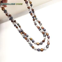 queen style stunning semi baroque irregular long necklace pearls triple rope knotted twisted sheen blue brown grey color