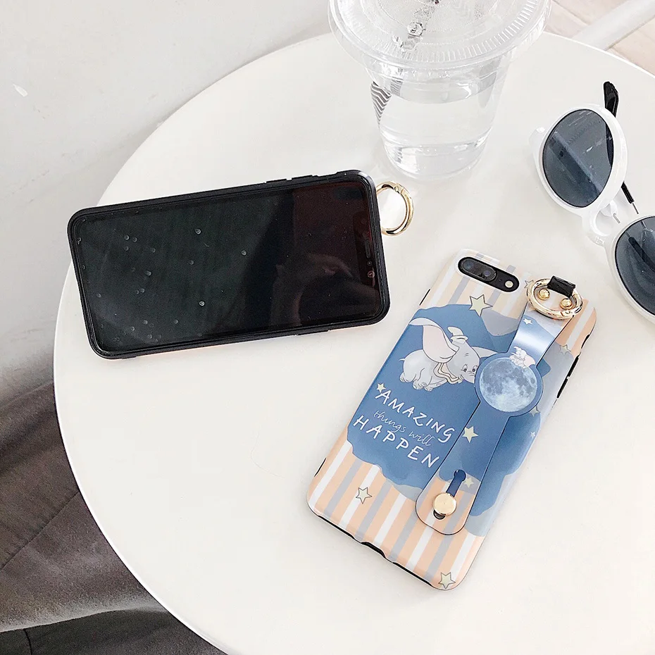 Чехол Dumbo для iPhone 11 Pro X XR XS Max, милый мультяшный ремешок на запястье, держатель для телефона, чехол s для iPhone 7, 8, 6 S, 6 Plus, чехол на заднюю панель