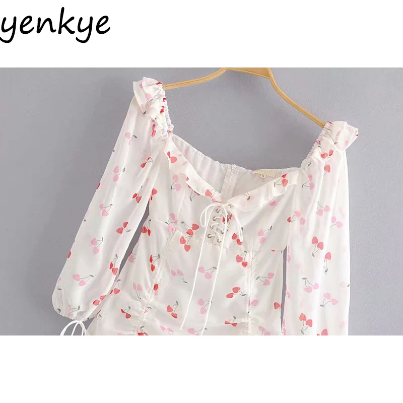 Женское облегающее мини платье на шнуровке Привлекательное с милым принтом