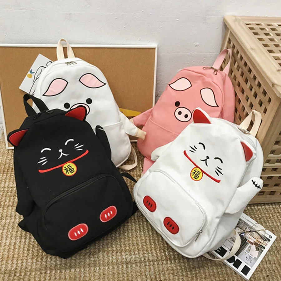 

Cute Women Backpack Canvas Travel Backpack Teenager Girls Bagpacks Shoulder Bag Female Student Pig School Bag For Girls Preppy