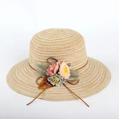 beige Litthing Складная лента круглый плоский верх цветок Соломенная пляжная шляпа летние шляпы для женщин соломенная шляпа Gorras - Цвет: beige
